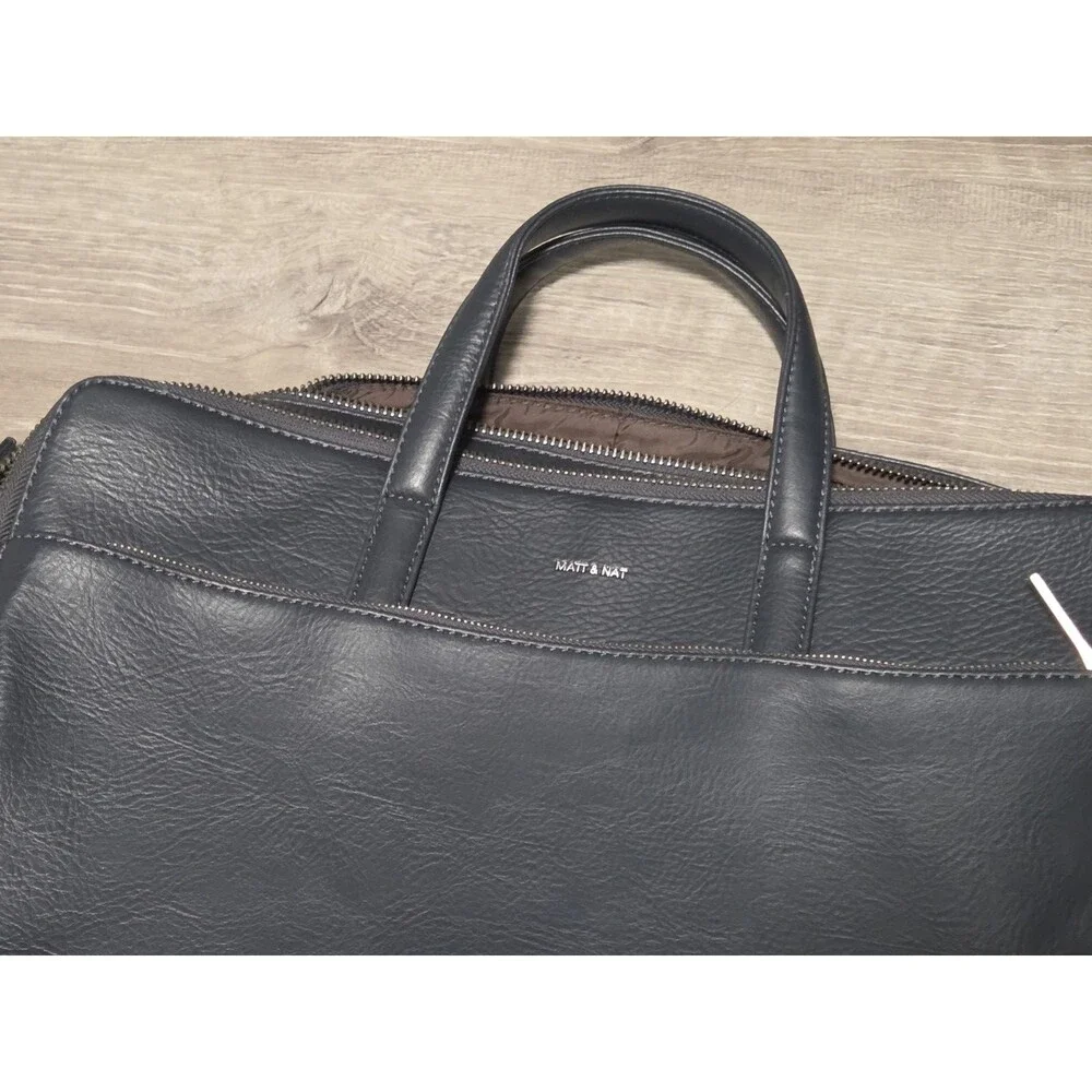 Matt & Nat Tia Satchel Laptop Bag Dark Blue Vegan Leather Briefcase Crossbody